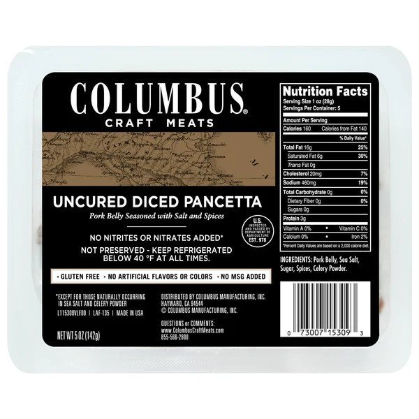 Columbus Uncured Diced Pancetta - 5oz